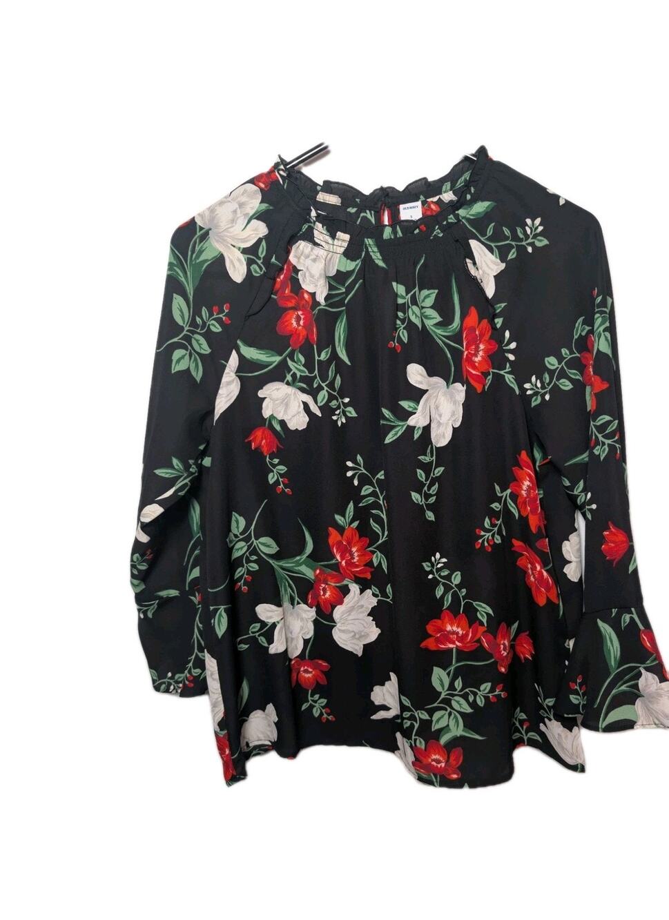 OLD NAVY Blouse Shirt Floral Bell Sleeve Top Boho Bloomcore Women's Size Small
